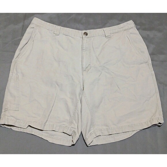 Columbia Mens 38 Linen Shorts Classic Khaki Preppy Golf Casual Phone Pocket Side - Picture 1 of 10